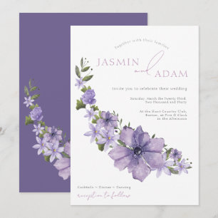 Convite Casamento Floral Roxo Elegante