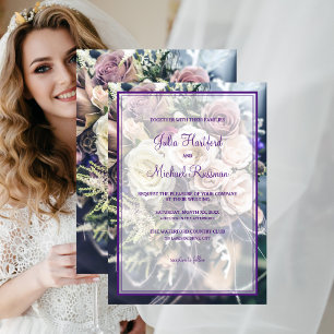 Convite Casamento Floral Roxo Elegante