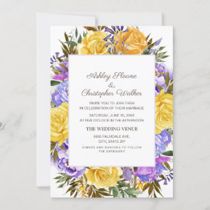 Convite Casamento Floral Roxo Elegante Amarelo