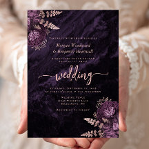 Casamento Floral Roxo Elegante em Dourado Rosa
