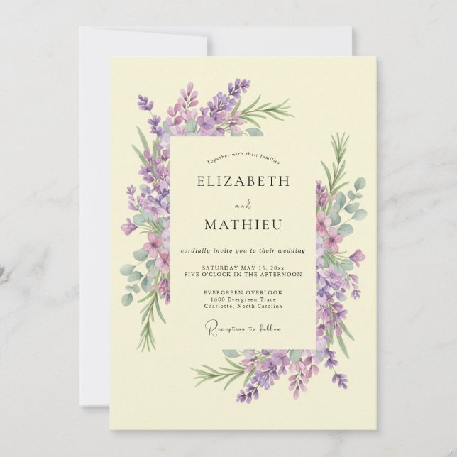 Convite Casamento Floral Roxo Exuberante (Frente)