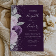 Casamento Floral Roxo Fundo com Brilho Prateado
