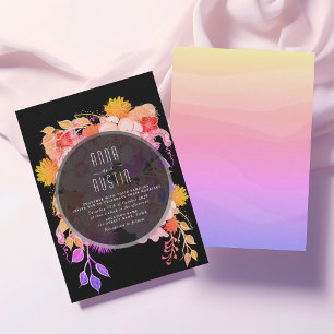 Convite Casamento Floral Roxo Laranja e Preto