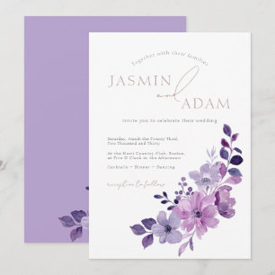 Convite Casamento Floral Roxo Lavanda Elegante