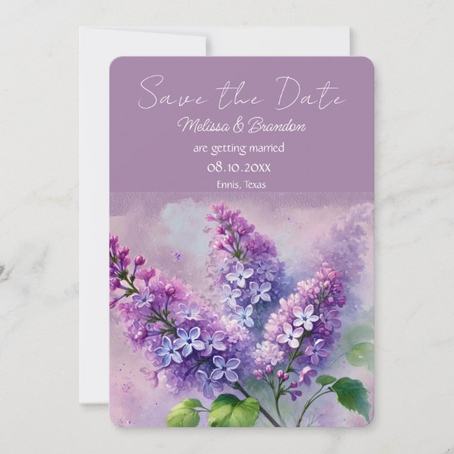 Convite Casamento Floral Roxo Lilac Salva a Data (Frente)
