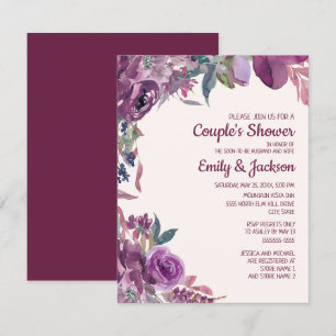 Convite Casamento Floral Roxo Lilás Boho de Casal
