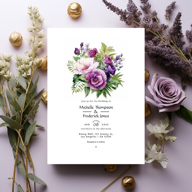 Convite Casamento Floral Roxo Malva e Verde (Criador carregado)