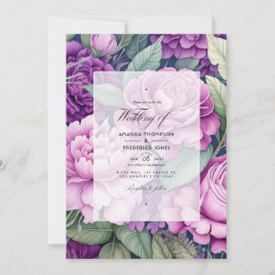 Convite Casamento Floral Roxo Malva e Verdejante