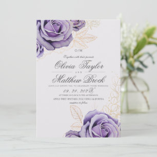 Convite Casamento Floral Roxo Moderno & Elegante