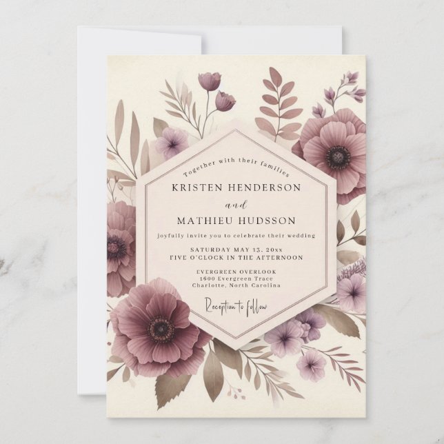 Convite Casamento Floral Roxo na Floresta (Frente)