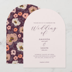 Convite Casamento floral roxo outono romântico escuro