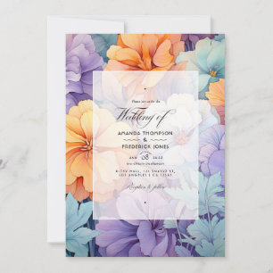 Convite Casamento Floral Roxo Pastel, Laranja e Verde-Ment
