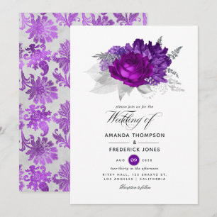 Convite Casamento Floral Roxo Real e Prata