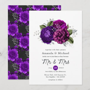 Convite Casamento Floral Roxo Real e Prata