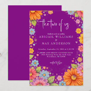 Convite Casamento Floral Roxo Retro Nós Dois