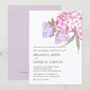 Convite Casamento Floral Roxo Rosa Elegante