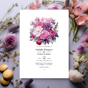 Convite Casamento Floral Roxo Rosado de Primavera