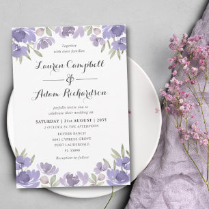 Convite Casamento Floral Roxo Rústico de Eucalipto