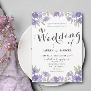 Convite Casamento Floral Roxo Rústico de Eucalipto