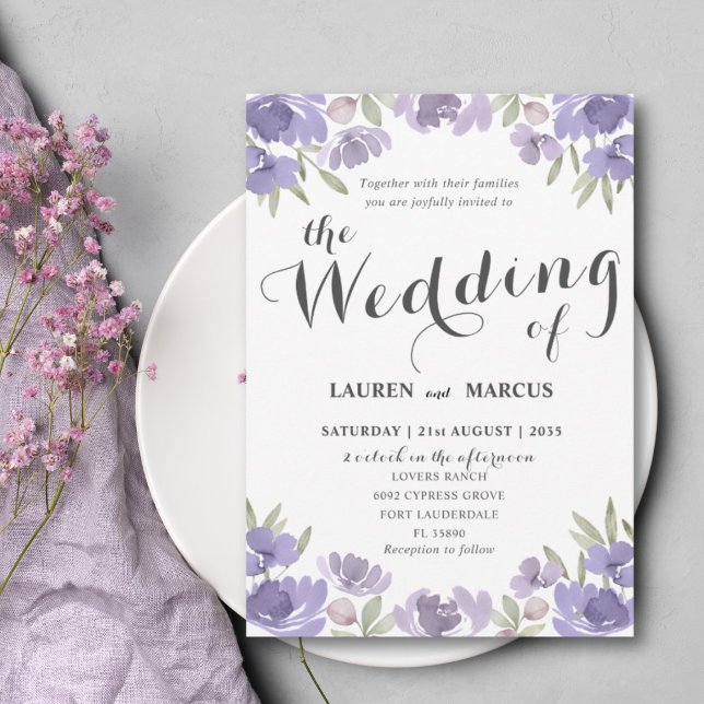 Convite Casamento Floral Roxo Rústico de Eucalipto (Criador carregado)
