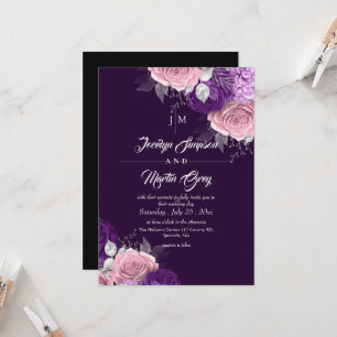Convite Casamento Floral Roxo Rústico & Rosa Prata