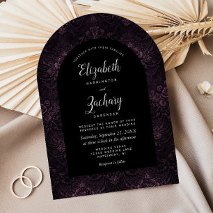 Convite Casamento Floral Roxo Sombrio Preto Arco