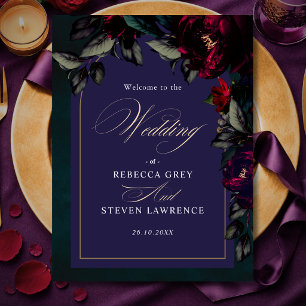 Convite Casamento Floral Roxo Turquesa Gótico Sombrio