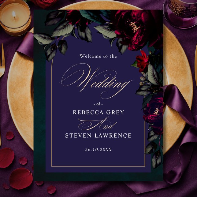 Convite Casamento Floral Roxo Turquesa Gótico Sombrio (Criador carregado)