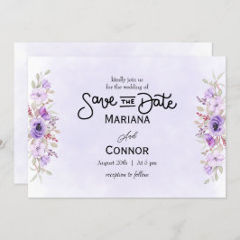 Convite Casamento Floral Roxo Vibrante Salvar a Data