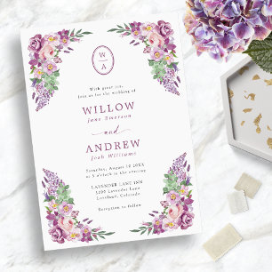Convite Casamento Floral Roxo Vintage