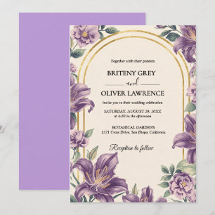 Convite Casamento Floral Roxo Vintage William Morris