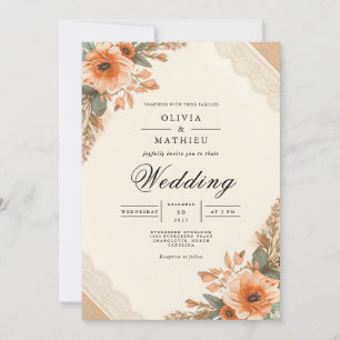 Convite Casamento Floral Russo Autumnal