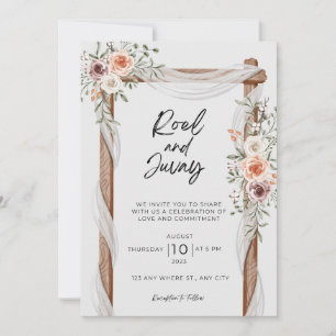 Convite Casamento Floral Russo Branco Castanho
