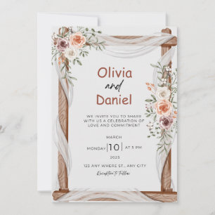Convite Casamento Floral Russo Branco Castanho