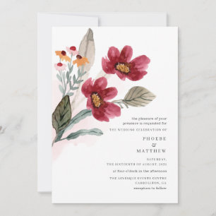 Convite Casamento Floral Russo Burgundy Watercolor