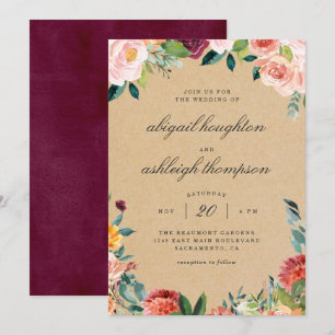 Convite Casamento Floral Russo De Burgundy Blush Watercolo