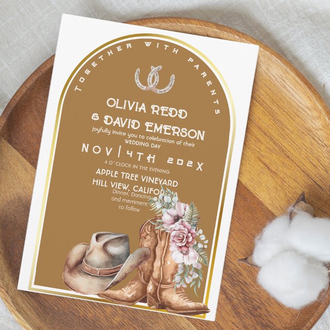 Convite Casamento Floral Russo do País do Cowboy Ocidental (Criador carregado)