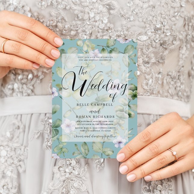 Convite Casamento Floral Russo Eucalyptus Purple & Teal (Criador carregado)