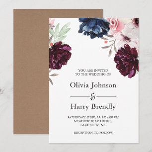 Convite Casamento Floral Russo Kraft Burgundy