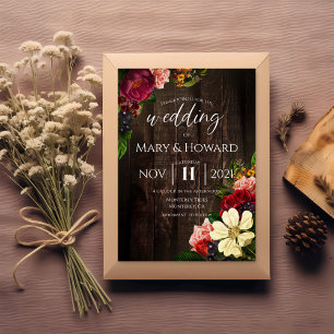 Convite Casamento Floral Russo - Madeira Escura E Botânica