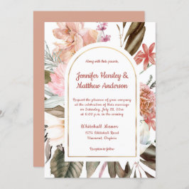 Convite Casamento Floral Russo Peach e Terracotta I