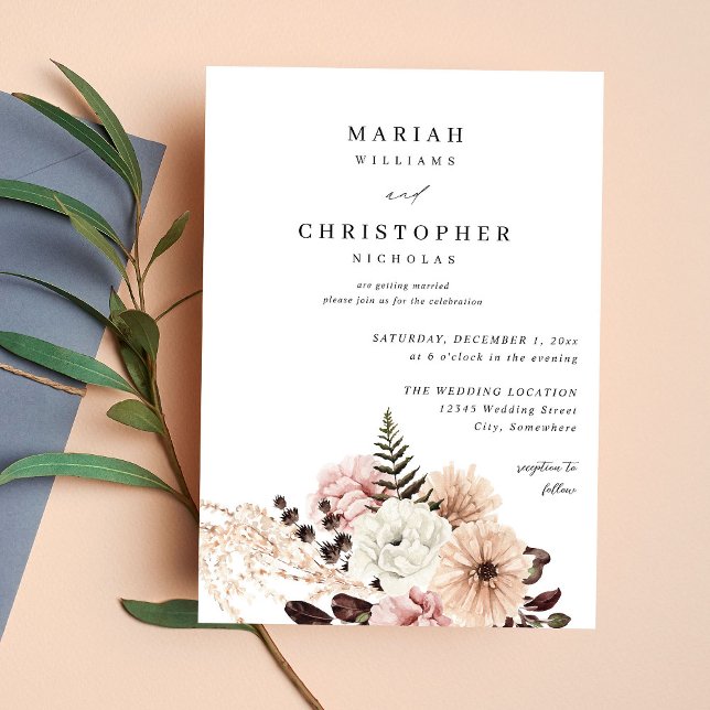 Convite Casamento Floral Russo Rosa- Beige (Criador carregado)