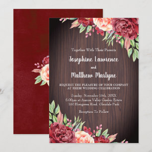 Convite Casamento Floral Russo Rosa Watercolor