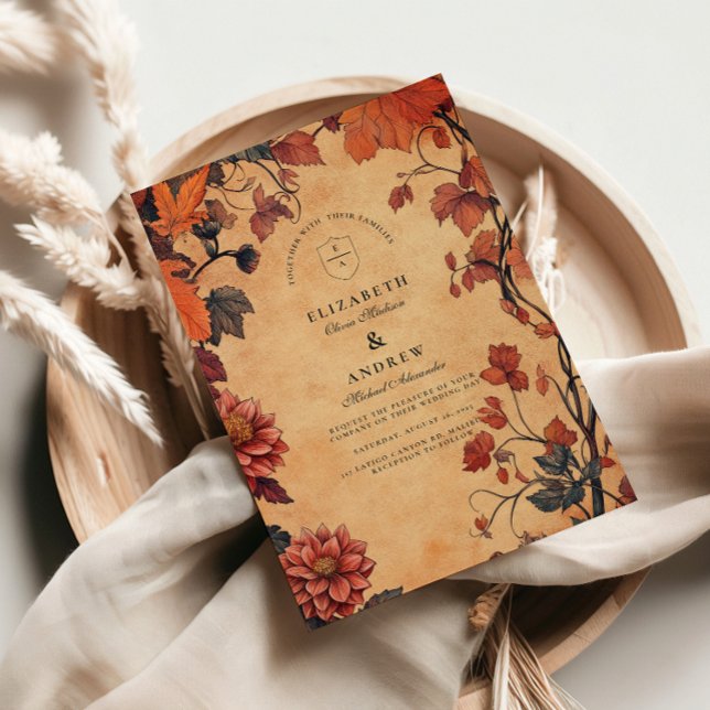 Convite Casamento Floral Rustic Autumn (Criador carregado)