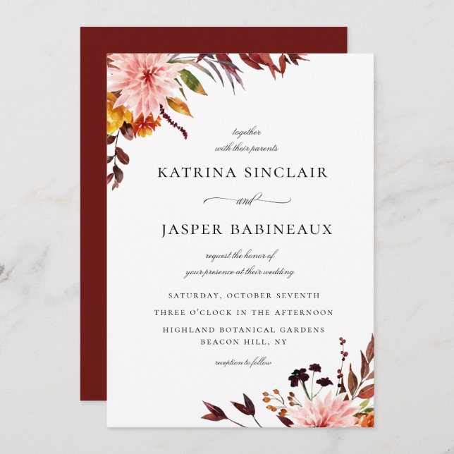 Convite Casamento Floral Rustic Autumn (Frente/Verso)