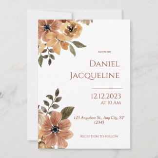 Convite Casamento Floral Rustic Beige Brown