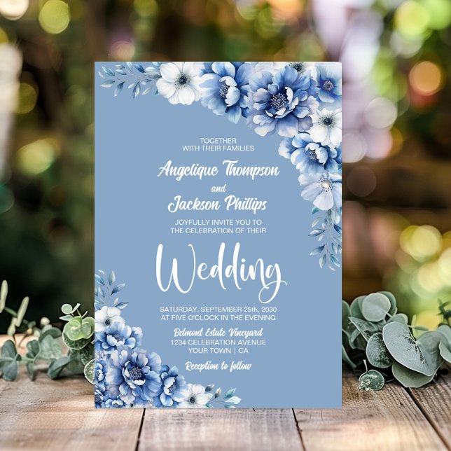 Convite Casamento Floral Rustic Blue (Criador carregado)