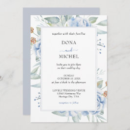 Convite Casamento Floral Rustic Blue Winter