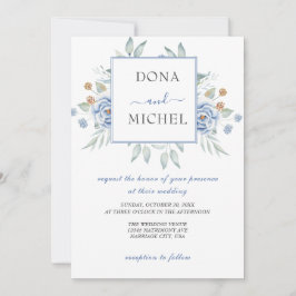 Convite Casamento Floral Rustic Blue Winter