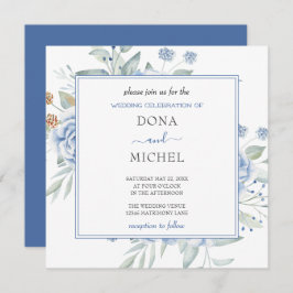 Convite Casamento Floral Rustic Blue Winter
